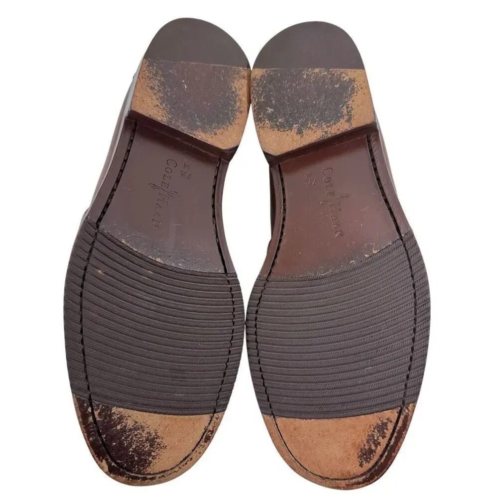Cole Haan Douglas Brown Distressed Leather Penny Loafers Mens Size 7.5